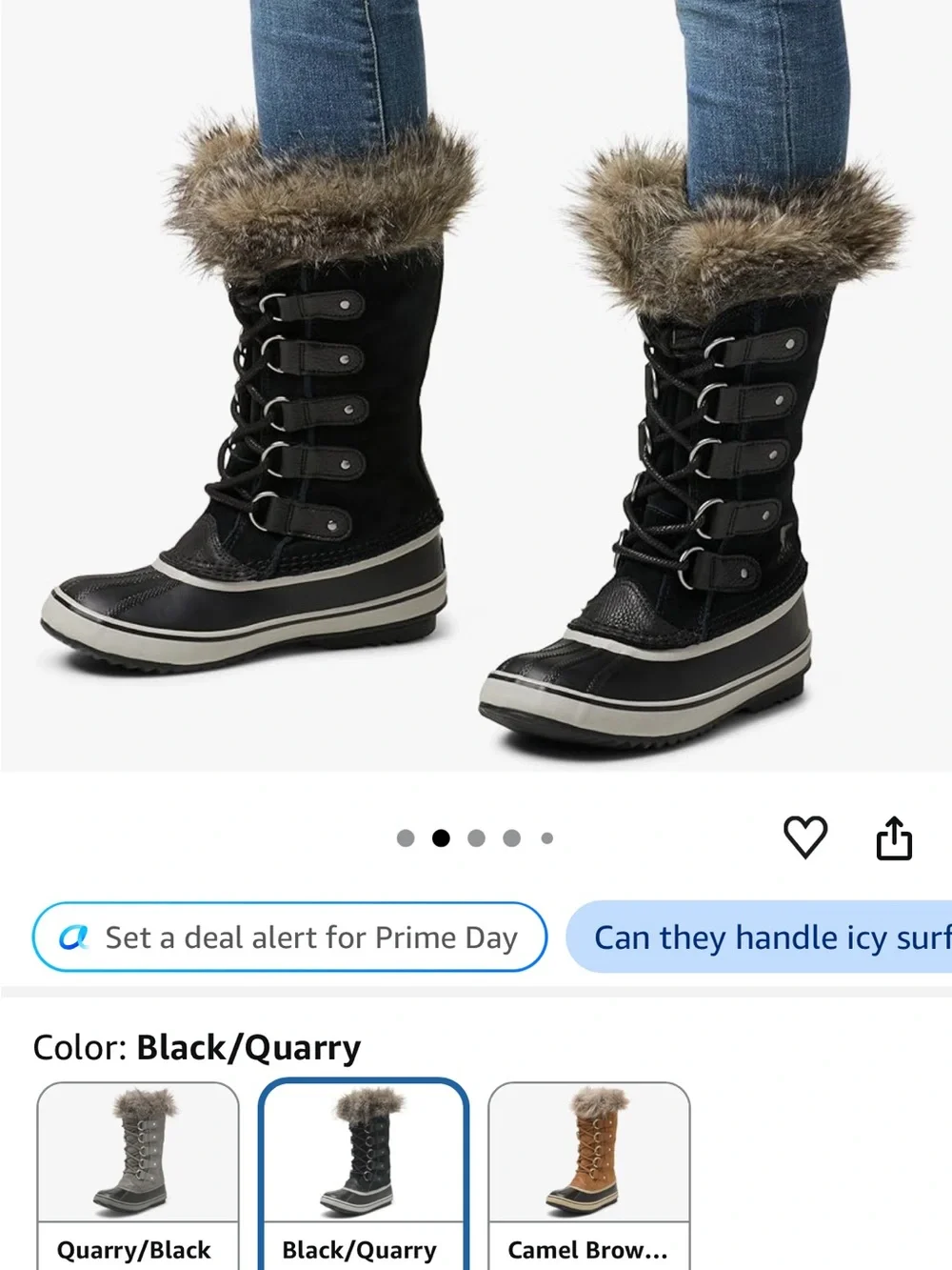 Sorel Joan of Arctic Black Faux-Fur Trim Waterproof Lace-Up Winter Boot
